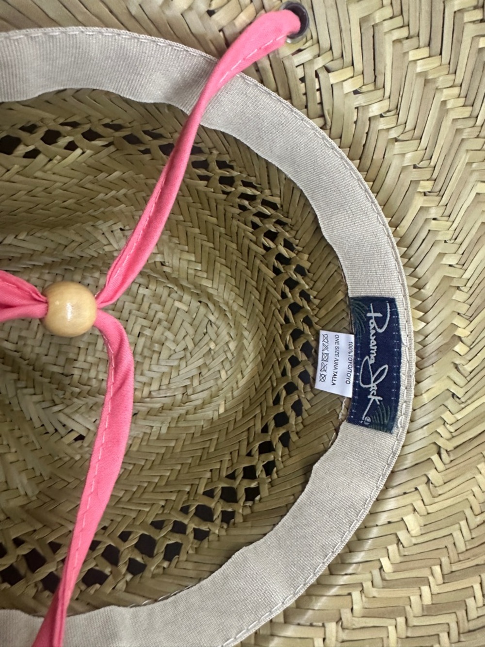 Tommy Bahama Natural Straw Hat with Pink Chin Tie